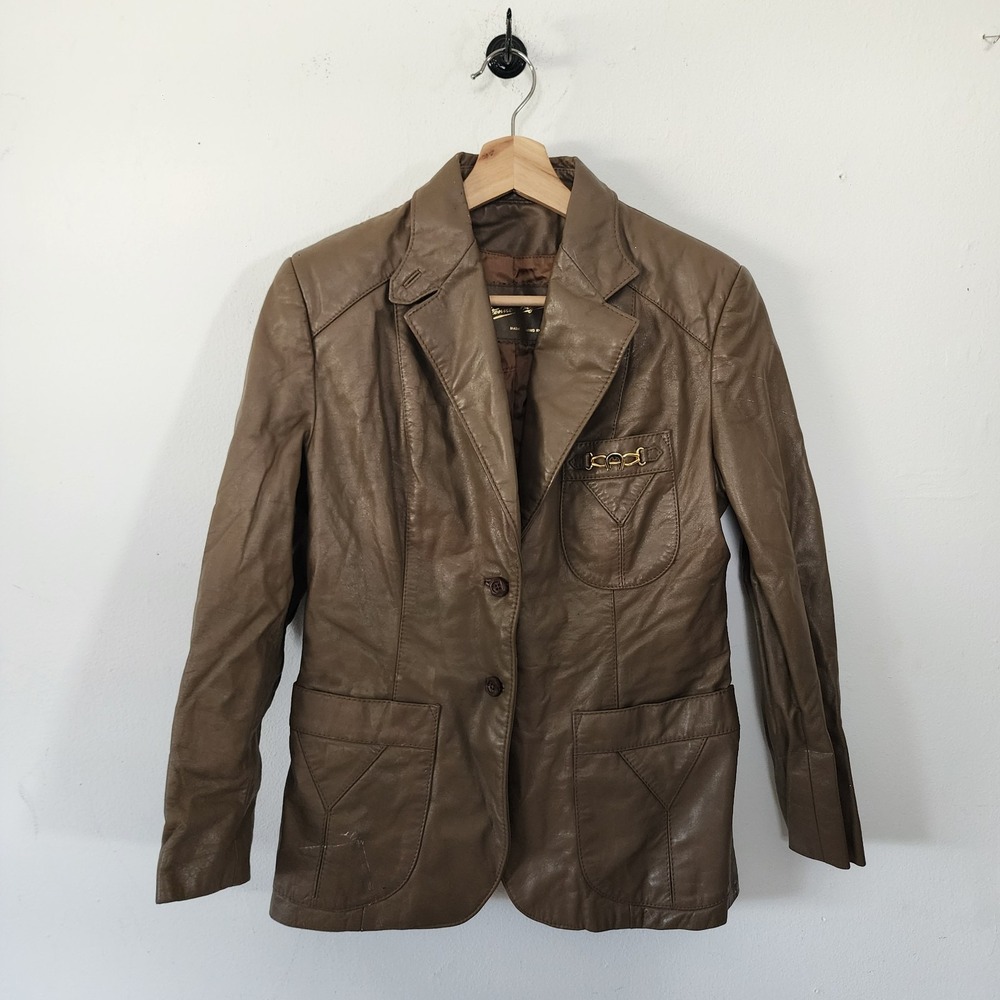 Vintage 80s 90s Etienne Aigner Brown Blazer Style Genuine Leather Jacket 10P
